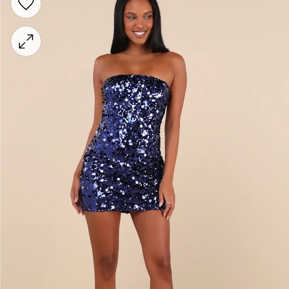 Glittery Persona Dark Blue Sequin Strapless Mini Dress